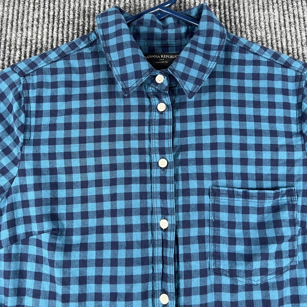 Banana‎ Republic Shirt Womens Small Classic Fit Blue Plaid Long Sleeve Button Up